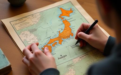 A person looking at a map planning a custom journey across Japan.